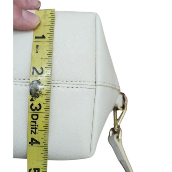 TDE White Structured Leather Tote Bag DT Logo Gold Hardware Crossbody Strap - Picture 13 of 16